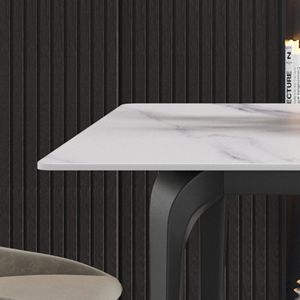 Modern 63\" Artificial Stone <b>Dining</b> <b>Table</b> with White Straight and Black Metal Leg for 6 People - Product Image 6