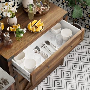 Coffee bar Gabinete Farmhouse locker con cajones y estantería ajustable Barn Door Locker (marrón) - Product Image 4