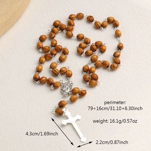 KOMI fatto a mano in legno <span class=keywords><strong>rosario</strong></span> perline <span class=keywords><strong>collana</strong></span> ciondolo ciondolo ciondolo croce per gli uomini di legno perline catena croce ciondolo collane per gli uomini - Product Image 3