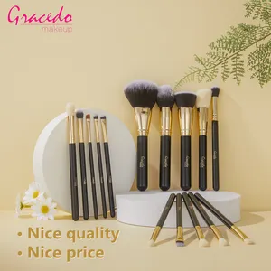 Gracedo brush sets makeup private label 15pcs cheap best brand manufacturer luxury professional black cosmetic makeup brush