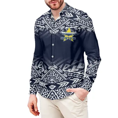 New Arrival Polynesian Samoan Tribal Pattern Design NRL Australia Football Team Print Designer Men's Long Sleeve Button Shirts