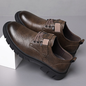 Zapatos casuales de cuero para hombre con punta redonda, cordones, suela de goma, para todas las estaciones, estilo para caminar. - Product Image 4
