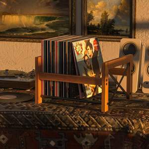 Estante de almacenamiento de medios para libros de madera de diseño moderno, soporte para discos de vinilo de 7-12 pulgadas, registros, fotos, DVD, CD, 50-100, almacenamiento de carpetas - Product Image 3