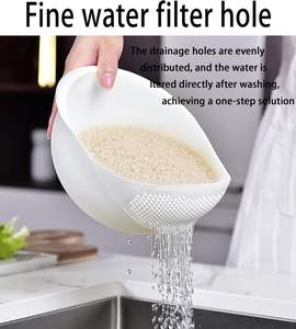 Colador de plástico de grado alimenticio para lavar arroz y verduras con mango y tazón de drenaje de agua - Product Image 4