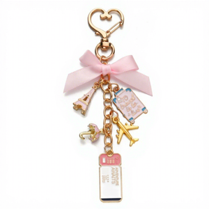 Porte-clés romantique classique rose rouge en forme de billet, tour Eiffel de <span class=keywords><strong>Paris</strong></span>, avion, alliage émaillé, métal, cadeau de voyage pour femmes et filles - Product Image 1