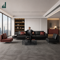 Ensemble de canapés de direction en cuir noir minimaliste italien moderne, canapé modulaire de luxe pour salle de réception de PDG