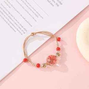 セラミックビーズで編まれた手作りのロープノット天然ドライフラワーガラスボールチャームブレスレット - Product Image 4