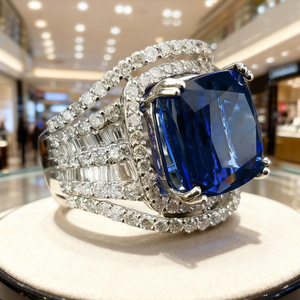Anello Geometrico con Gemma Blu per Proposta di Matrimonio, Elegante Gioiello da Dito per Donne - Product Image 3