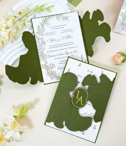 Invitations de mariage en <span class=keywords><strong>feuille</strong></span> découpée au laser vert olive et or, avec enveloppes, pochettes, couvertures, Sweet 16, 5x7, invitation - Product Image 1