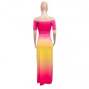 Vestido feminino europeu com fenda dividida e gradiente, cor contraste, causal, oferta, 2022