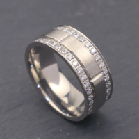 POYA cincin pernikahan Model baru, cincin pernikahan Titanium Inlay batu CZ perak 6/8MM