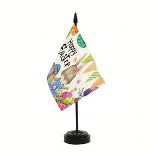 Factory Wholesale Easter Desktop Flag 8.3X 5.5-Inch Mini Black ABS <b>Bracket</b> with Customizable Polyester Pennant Banners - Product Image 1