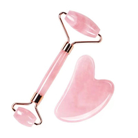 Ensemble de rouleau de jade en forme de cœur en quartz rose et améthyste - Kit de gua sha en cristal multi-usages pour resserrer la peau et éliminer les rides