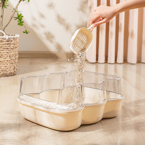 High Rim <b>Cat</b> Litter <b>Box</b> With Scoop Large Capacity Easy Clean Dust Free Odor Control Rectangle PP Material - Product Image 1