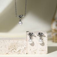 Ensemble de bijoux SA en acier inoxydable, boucles d'oreilles clous et collier pendentif perle pour femme, bijoux anti-ternissement, vente en gros, cadeau de vacances, en vrac