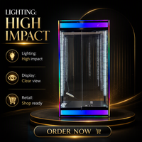 Vitrine de présentation en verre avec cadre en aluminium, vitrine rectangulaire de comptoir avec éclairage LED coloré pour boutique de tabac
