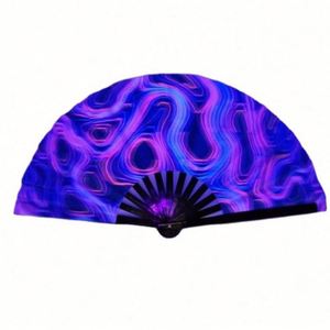 Abanico Plegable Holográfico de Bambú de 13 Pulgadas con Efecto UV para Mujeres/Hombres, Abanico de Mano para Festivales, Música, Fiestas, Bodas y Decoraciones - Product Image 3