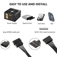 Câble d'alimentation SATA 15 broches vers Molex IDE 4 broches à 1/2/3/4/5 ports, fil 18AWG pour disque dur HDD SSD PC Serveur DIY