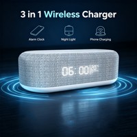 Elektronische gadgets voor zakelijke geschenken Multifunctionele 3-in-1 draadloze oplader nachtlampje temperatuur digitale wekker 15W