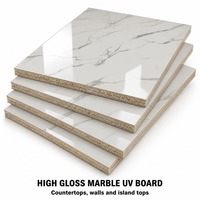 Panneau de particules à motif marbré brillant, revêtu UV, résistant aux acides et aux alcalis, panneau décoratif en copeaux