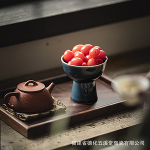 Plat à fruits en céramique chinoise sur pied haut, en porcelaine ronde, style rétro de luxe, pour les fêtes - Product Image 4