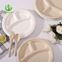 Assiettes de bagasse de canne à sucre 9 "10" 12 "de haute qualité à 4 compartiments pour le camping Canne à sucre durable de conception classique écologique