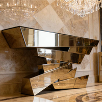 Table console en pierre créative de haute qualité avec miroir, cadre en acier inoxydable doré, plateau en marbre, meuble d'entrée, salon