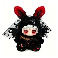 Prêt à être expédié maintenant : Peluche Lapin Noir Mengqi, Lapin Doux Noir et Rouge avec Voile en Dentelle et Ornement Chauve-souris – Cadeau Romantique pour la Saint-Valentin