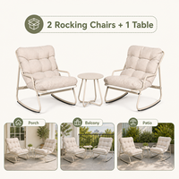Ensemble de 3 chaises à bascule d'extérieur HOMFUL, 2 chaises à bascule rembourrées et table en acier pour jardin, patio, balcon