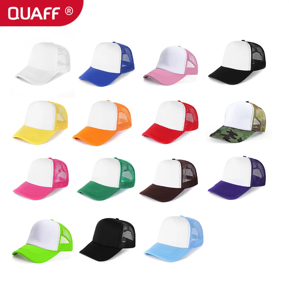 Topi trucker topi sublimasi QUAFF topi poliester 5 panel logo kustom untuk topi bisbol jaring busa sublimasi topi sublimasi