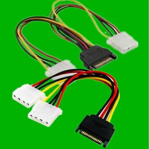 สายอะแดปเตอร์แปลงไฟ Sata 15p ตัวผู้เป็น 2x 4 พิน สำหรับแหล่งจ่ายไฟคอมพิวเตอร์ - Product Image 1