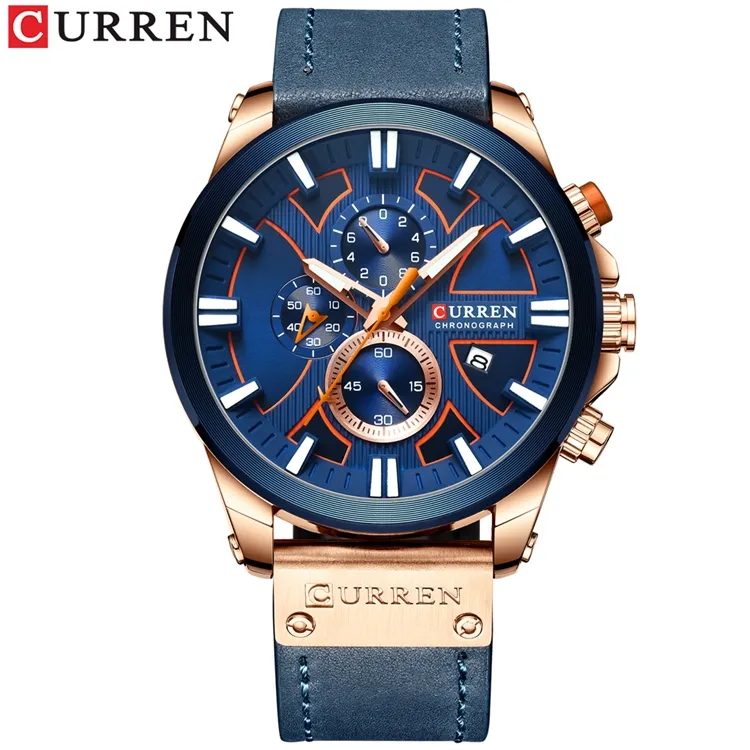 CURREN 8346 Mens Japan Quartz Watch Hot Sale Fashion Casual Genuine Leather Watch Complete Calendar Luminous Watches Men