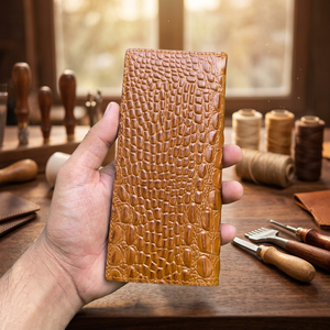 Portefeuille long en cuir de crocodile véritable de qualité supérieure pour hommes, porte-cartes de luxe fait main - Product Image 3