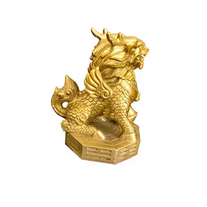 Fábrica personalizar estatua de cobre productos hogar fengshui decoración del hogar metal latón dorado Qilin adornos tesoro animal