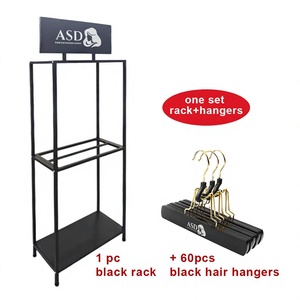 Étagère de présentation pour extensions de cheveux en acier inoxydable noir moderne à 4 niveaux avec roulettes mobiles, revêtement en poudre, montage facile, emballage en carton - Product Image 1