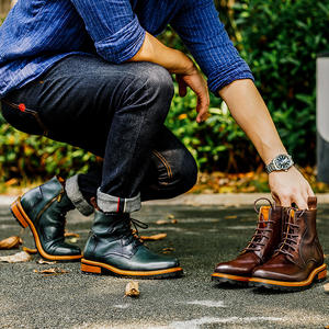 <span class=keywords><strong>Bottes</strong></span> Western en Cuir Véritable Premium pour Hommes, à <span class=keywords><strong>Lacets</strong></span> à la Cheville, Légères, Douces, Vintage, pour Tenue de Travail Décontractée - Product Image 4