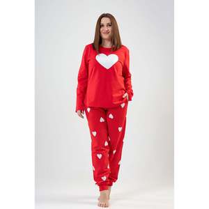 BAYAN 2IPLIK XXL O YAKA UZUN KOL ETEGI OVAL CEPLI MANSETLI PIJAMA TAKIM - สีแดง - สีแดง - Product Image 2
