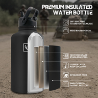 Ensemble de bouteilles d'eau tactiques de 128 oz, bouteille d'eau isotherme en acier inoxydable d'un gallon avec étui de transport tactique MOLLE