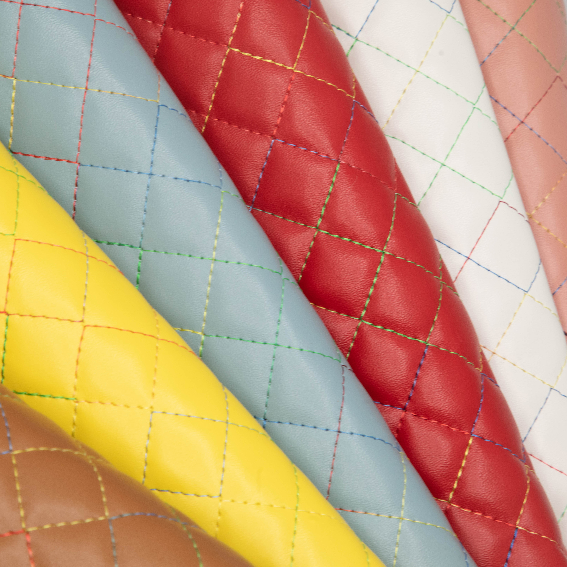 Soft Lamb Texture PVC Leather Colored Thread Diamond Quilted Embroidery Fabric Fashion Bags Garments Home Decor Premium Quality
