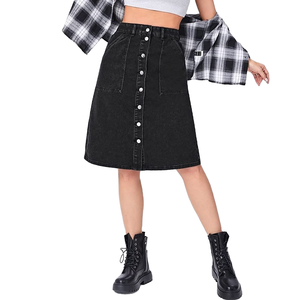 Jupe midi droite personnalisable pour femme, boutonnée sur le devant, taille haute, style vintage, respirante, décontractée et confortable - Product Image 1