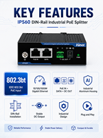 Divisor PoE Industrial de 60W, Gigabit, para Riel DIN, RJ45, Ethernet, División de Energía y LAN, Salida de 12VDC 5A para Dispositivos IP Sin PoE