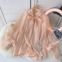 Femme Tops Fashion Design Sense Niche All-Match Shirt Gentle Wind Puff Sleeve Top Women Elegant Blouse