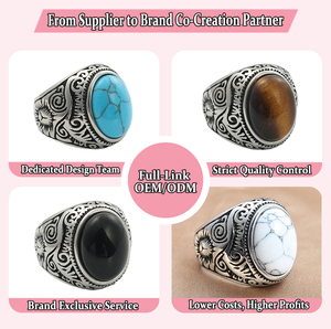 Anelli da Uomo Retrò con Design Personalizzato, Anelli Punk con Gemme Blu, Bianche, Argento, Verdi, Anelli Artigianali con Turchese e Occhio di Tigre - Product Image 3