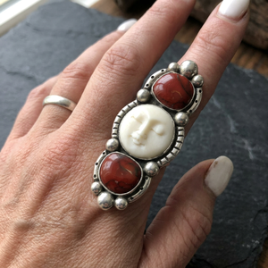 Bone Face Coral Bezel Setting 925 Sterling <b>Silver</b> Natural Gemstone <b>Statement</b> <b>Ring</b> for Party Wedding Elegant Fashionable Jewelry - Product Image 2