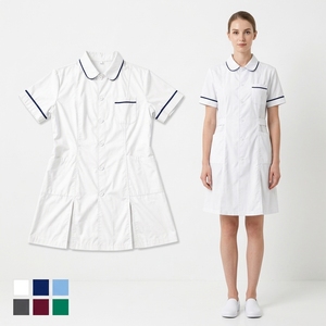 Tenue médicale professionnelle blanche à col <span class=keywords><strong>Peter</strong></span> Pan, jupe plissée, uniforme d'infirmière, fournisseur de blouses de laboratoire, usage hospitalier unisexe, logo personnalisé - Product Image 1