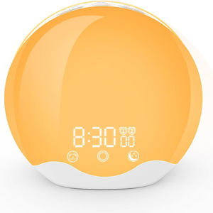 日の出と日の入りのナイトライト FMラジオ時計 目覚まし時計 12色のカラフルなLEDライト 寝室用 - Product Image 1