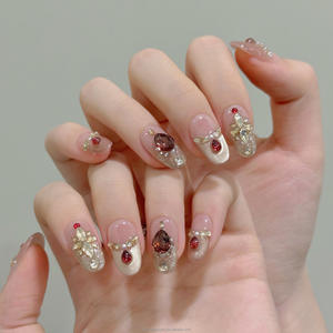 Faux ongles à presser, couleur chair, style français, effet œil de chat <span class=keywords><strong>rubis</strong></span>, longs et ovales - Product Image 4