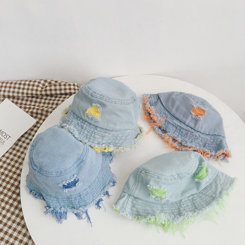 4 вида цветов унисекс детская Потертая джинсовая ткань; Шапки для маленьких мальчиков и девочек, шапки с кисточками для малышей шапки для маленьких девочек Малыш ведро шляпа
