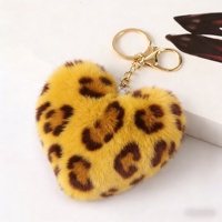 Porte-clés en peluche en forme de cœur imprimé léopard multicolore en fausse fourrure, cadeau promotionnel, porte-clés boule en forme de cœur