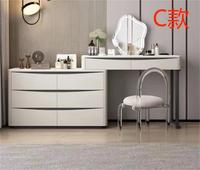 Commode de maquillage moderne en verre transparent avec miroir éclairé et panneau de bois Meubles de chambre à coucher Coiffeuse et ensemble de chaises